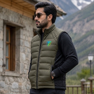 Gilet matelassé léger pour homme, en polyester doux, avec empiècements matelassés, rembourrage chaud, fermeture éclair intégrale, coupe confortable, décontracté, pour l'extérieur - Product Image 6
