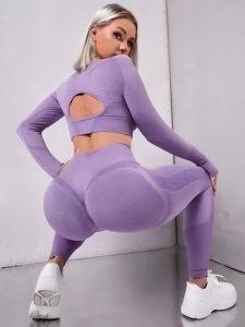 Nuevo Conjunto Deportivo Simple de Cintura Elástica Transpirable sin Costuras para Mujer, Ropa Deportiva de 10 Piezas, Camisetas de Manga Larga, Leggings, Traje de Yoga - Product Image 6