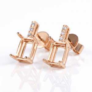 Boucles d'oreilles clous en argent sterling 925, taille émeraude, semi-monture, 5x7mm à 10x8mm, pré-découpées, sertissage 4 griffes pour pierres précieuses, support vierge DIY - Product Image 5