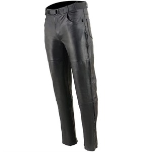 Pantalon en cuir noir pour homme, taille haute, fermeture éclair, coupe droite, coupe-vent, avec poches, style hiver - Product Image 3