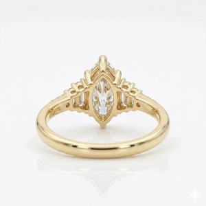 แหวนหมั้นเพชรทรงมาร์คีส์ 1.50 กะรัต ทอง 14K สไตล์วินเทจ อาร์ตเดโค ชุดเครื่องประดับเจ้าสาว เพชรแล็บทรงบาแกตต์ แหวนแต่งงาน/แหวนสัญญา - Product Image 3
