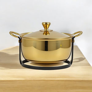 Casserole en aluminium, pot à soupe, double poignée, passe au lave-vaisselle, compatible gaz et induction, grande capacité, couleur or - Product Image 3