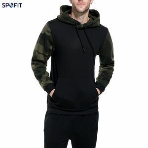 Sweat-shirt en polyester tricoté pour homme SPOFIT, noir, avec imprimé camouflage doré sur les manches, coupe classique, décontracté, automne - Product Image 2