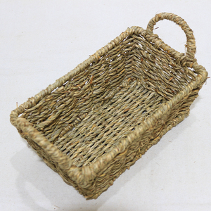 Classic Seagrass Rectangular Multifunctional <b>Storage</b> <b>Tray</b> with Handles Hand-Woven Eco-Friendly Organizer - Product Image 4