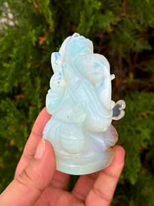 Opalite Ganesha <b>Statue</b> | 4 Inch Hand Carved Ganesh Idol | Crystal Hindu Deity for Temple & Spiritual Decor - Product Image 2