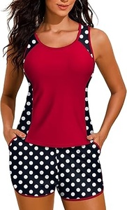 Women's 2 Piece Polka Dot <b>Bikini</b> <b>Set</b> Contrast Binding Spandex Polyester Swimwear Regular Fit Shorts Style - Product Image 4