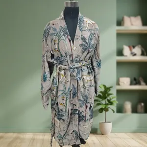 เสื้อคลุมลายสัตว์พิมพ์ลายสำหรับผู้หญิง แขนยาว คอวี ความยาวระดับเข่า ผ้าโพลีเอสเตอร์ทอเนื้อนุ่ม ชุดลำลองสำหรับฤดูร้อน - Product Image 2
