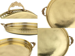 Bandeja Decorativa Redonda de Latón Dorado Antiguo con Borde Metálico Perforado y Asas Ornamentales para Decoración de Hogar de Lujo y Exhibición en Mesa - Product Image 6