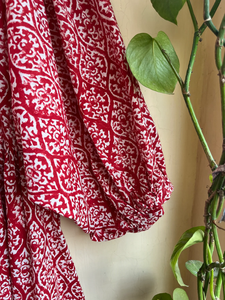 เดรสยาวลายดอกไม้สไตล์โบฮีเมียน ผ้าฝ้ายพิมพ์ลายด้วยมือ ชุดอินเดีย แขนยาว คอวี ลายดอกไม้ ชุดเดรสสำหรับงานปาร์ตี้สำหรับผู้หญิง - Product Image 4