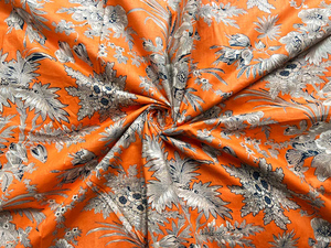 Orange Floral Hand Block Print Cotton Fabric Jaipur Sanganeri Indian Cotton Dress <b>Sewing</b> Fabric by Yard Textile - Product Image 1