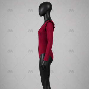 Justaucorps rouge à manches longues et volants pour femme, en Lycra, pour la danse, l'entraînement et la scène (adulte) - Product Image 3