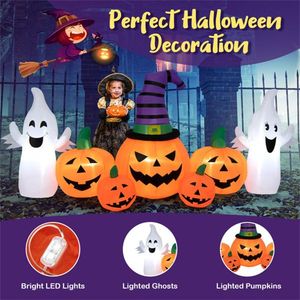 Decorazioni Gonfiabili di Halloween da Esterno 2,7m, Impermeabili in Poliestere, 5 Zucche, 2 Fantasmi, Luci LED Interne, 1 Pompa - Product Image 6