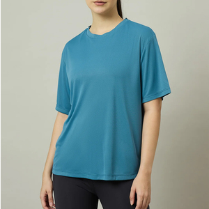 เสื้อยืดคอกลมผู้หญิง สีเขียวอมฟ้า ผ้าฝ้าย 100% ทรงปกติ แขนสั้น สไตล์ลำลอง แห้งเร็ว เป็นมิตรกับสิ่งแวดล้อม ยับยาก เหมาะสำหรับฤดูใบไม้ผลิ - Product Image 1
