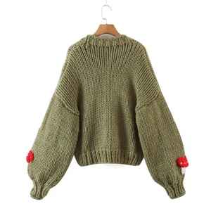 Cárdigan de punto para mujer con apliques de setas, cuello en V, manga farol, suéter informal de otoño - Product Image 5