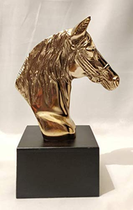 Messing Pferdekopf Statue Reiterbuste Skulptur mit Holzsockel Heim- und Bürodekoration Geschenk Erhältlich zum Großhandelspreis Wohndekoration - Product Image 4