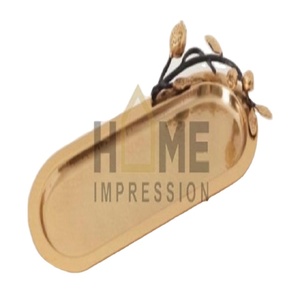 Nueva bandeja de lujo de Metal de diseñador ovalado con mango de diseño de hoja de Granada Simple para servir comida y aperitivos - Product Image 1