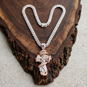 Hip Hop VVS Moissanite Diamond <b>Iced</b> <b>Out</b> Two Tone 925 Silver Jesus Cross Pendant Necklace Wholesale Custom Jewelry Manufacturer - Product Image 1