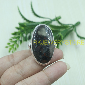 Natural Bloodstone Oval <b>Ring</b> 925 Sterling Silver Handmade <b>Statement</b> <b>Ring</b> Vintage Healing Gemstone Jewelry Gift for Women Men Her - Product Image 4