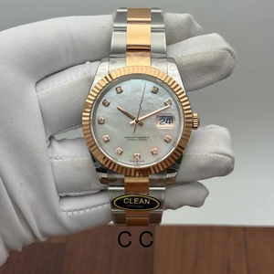 นาฬิกาข้อมือหรูหราทันสมัยสองสีโรสโกลด์ ขอบหน้าปัดลายลูกฟูก พร้อมกลไก ETA หน้าปัดมุกประดับเพชร แสดงวันที่ - Product Image 1