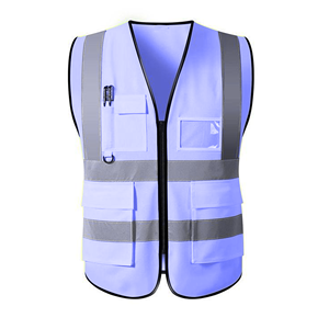 Chaleco de Seguridad Reflectante de Alta Visibilidad Unisex, Ropa de Trabajo de Poliéster Azul con Bolsillos y Cierre de Cremallera - Product Image 1