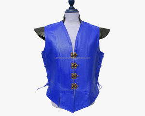 Chaleco de cuero azul con cordones de 2 lados hecho a mano transpirable con hebilla Formal de verano al por mayor de alta calidad servicio OEM - Product Image 1