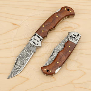 Couteau pliant en acier de Damas avec manche en bois de Pakka, couteau de poche personnalisable, pour la chasse en plein air et la collection - Product Image 2