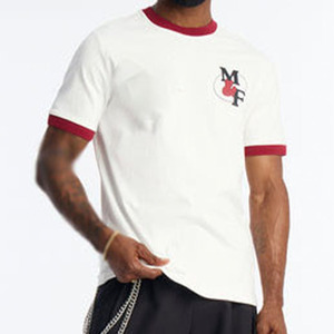 Camiseta estilo Ringer para hombre al por mayor de fábrica, algodón de 250 GSM de alto gramaje, estilo urbano, cuello en contraste, marca privada, suministro OEM ODM - Product Image 4