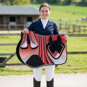 3pcs Horse Riding Set Saddle Pad Ear <b>Bonnet</b> Brushing Boots Cotton Polyester Diamond Quilted Breathable Anti Slip Equestrian - Product Image 5