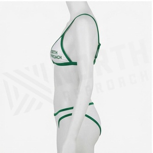 Ensemble de bikini deux pièces pour femme North Approach, blanc et vert, avec bordure contrastante, bas string et haut triangle, maillot de bain extensible - Product Image 3