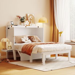Letto a scomparsa matrimoniale bianco con comoda porta USB e ripiani rimovibili su ogni lato - Product Image 1