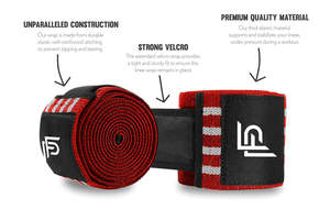 Long Adjustable <b>Knee</b> Wraps Red White Neoprene with Anti-Slip Design Maximum Compression & Breathable Fabric - Product Image 5