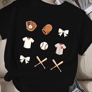 Camiseta cómoda para mujer con rejilla temática de béisbol con lazos - Product Image 2