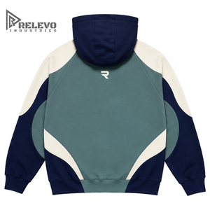 Custom Logo Heavyweight Cotton Fleece Men <b>Hoodie</b> High Quality Teal Color Block <b>3D</b> Embossed Embroidery Pullover Streetwear <b>hoodie</b> - Product Image 2