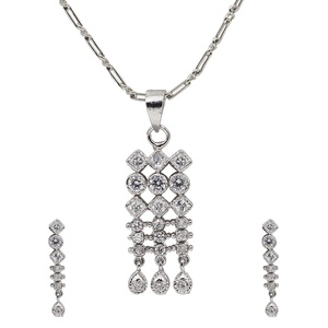 RAY FINE ORNATES - Juego de Collar y Pendientes con Colgante de Medallón con Gancho de Latón Chapado en Oro Rosa y Circonitas, Joyería para Bodas y Fiestas, Certificado IGI - Product Image 2