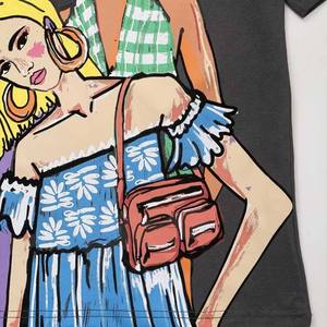 Camiseta Casual de Seda/Algodón para Mujer, Cuello Mandarín, Corte Ajustado, Protección UV, Diseño de Dibujos Animados, Manga Corta, Primavera - Product Image 5