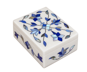 Caja de Joyería Rectangular Moderna Hecha a Mano de Mármol de Primera Calidad de Stonecrafts International con Detalles de Madreperla y Flores Grabadas - Product Image 3