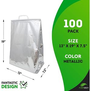 Lot de 100 sacs isothermes pour expédition 33 x 48 x 19 cm, sacs métalliques pour aliments froids et chauds, stockage pour aliments surgelés et livraison - Product Image 2