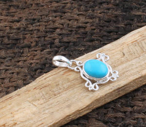 Colgante de Turquesa Natural, Plata de Ley 925, Chapado en Platino, Piedra Azul Delicada, Unisex, Joyería Vintage Genuina al por Mayor - Product Image 3