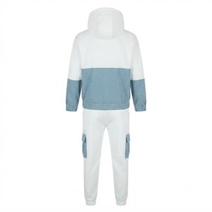 New Demanding Custom Logo Men's Color Blocking Hooded Tracksuit <b>Set</b> White Blue <b>Knitted</b> Cotton Casual Autumn Wear Activewear <b>Sets</b> - Product Image 2