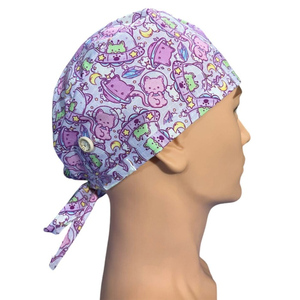 Printed Woven Satin Lined <b>Scrub</b> <b>Caps</b> Unisex Nurse Surgical Hat with Buttons Ponytail Working Adjustable Pouch Tie Back - Product Image 5