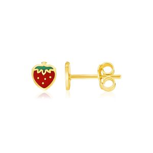 Orecchini a Perno a Forma di Fragola Smaltati in Oro Giallo 14k per Bambini, Accessorio di Moda - Product Image 1