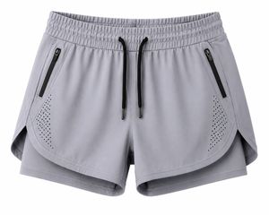 Short de sport pour homme en polyester respirant bleu uni, séchage rapide, avec poches zippées, cordon de serrage, taille mi-haute, pour la course à pied - Product Image 4