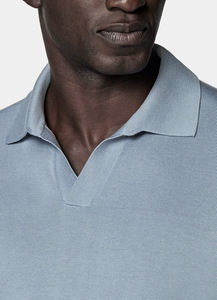 Polo en tricot à manches courtes bleu clair pour homme, coupe classique, couleur unie, tissu en coton respirant - Product Image 6