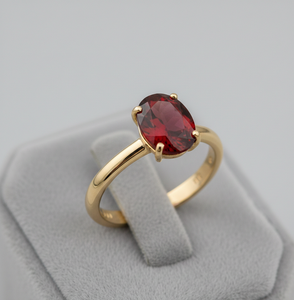 แหวนดีไซน์เก๋รูปไข่ประดับพลอยโกเมน ไซส์ US 6 เงินแท้ 925 ชุบทอง 18K เหมาะสำหรับงานแต่งงานและงานเลี้ยง ราคาขายส่ง - Product Image 1