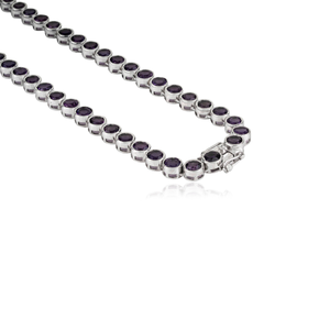 Collar de tenis deslumbrante de plata de ley 925 con amatista natural de corte redondo, piedra de nacimiento de febrero, para mujer, precio al por mayor - Product Image 6