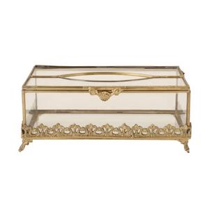 Boîte à mouchoirs vintage en métal avec couvercle en verre et design de cadre doré orné - Product Image 2