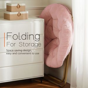 Fauteuil pliant en fausse fourrure pour adultes, siège en peluche doux, léger et confortable, fauteuil d'appoint rose - Product Image 5