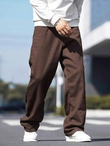 Pantalones de pana marrón de corte holgado para hombre, jeans vaqueros de pierna recta, 100% algodón, jeans casuales de pierna ancha. - Product Image 3