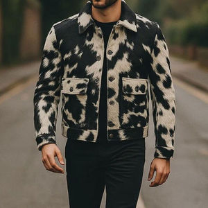 Veste en cuir Avirex pour homme, coupe slim, col montant, de qualité supérieure, prix de gros, cuir de vachette de haute qualité. - Product Image 5