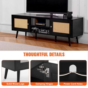 Moderno Boho da 65 pollici supporto TV in Rattan porta centro intrattenimento Build-in porta porta porta USB nero sala Media Console - Product Image 6